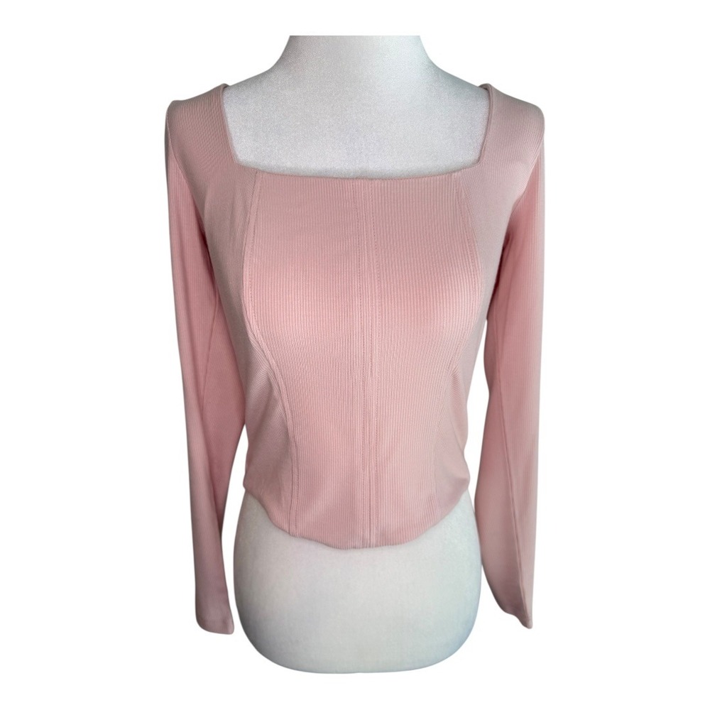 Urban Social Ribbed‎ Square Neck Long Sleeve Top Pink Corset XL NWT